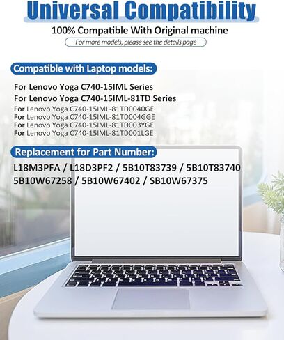 استبدال بطارية L18M3PFA L18D3PF2 لجهاز Lenovo Yoga C740-15IML C740-15 C740-15IML-81TD 81TD0040GE 81TD003YGE 81TD004GGE Series Notebook 5B10T83740 5B10W67258 60.3Wh 3 خلايا in Kuwait