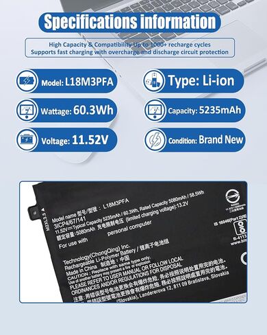 استبدال بطارية L18M3PFA L18D3PF2 لجهاز Lenovo Yoga C740-15IML C740-15 C740-15IML-81TD 81TD0040GE 81TD003YGE 81TD004GGE Series Notebook 5B10T83740 5B10W67258 60.3Wh 3 خلايا in Kuwait