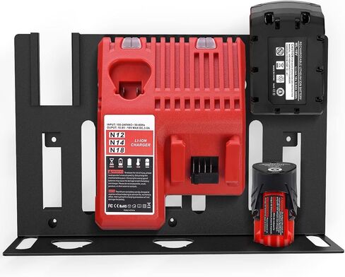 Wall Mount Bracket for Milwaukee M12 M18 Battery and Charger,Battery Storage for 12V18V, Metal 4 Battery Holder and Charger Holder for Tool Room and Garage in Saudi Arabia