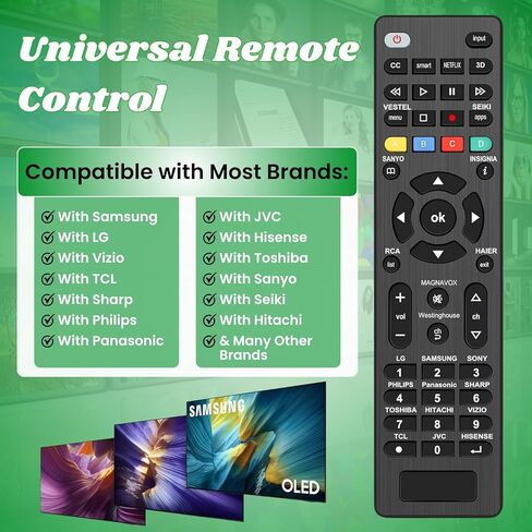 Universal Remote Control for Samsung, LG, Vizio, Sony, TCL, Hisense, Insignia Smart TV - Replacement Remote for Sharp, Philips, Panasonic, Toshiba, JVC, Sanyo, Haier, Seiki LCD LED HDTV Models in Saudi Arabia