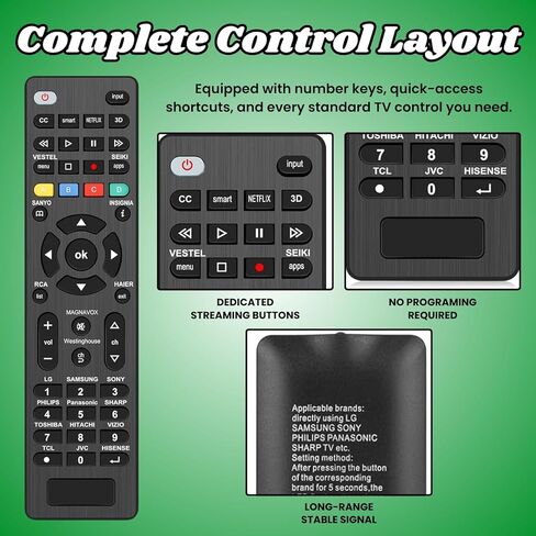 Universal Remote Control for Samsung, LG, Vizio, Sony, TCL, Hisense, Insignia Smart TV - Replacement Remote for Sharp, Philips, Panasonic, Toshiba, JVC, Sanyo, Haier, Seiki LCD LED HDTV Models in Saudi Arabia