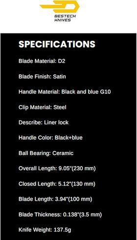 سكاكين BESTECH BG03D سمك أبو سيف G10 Linerlock أزرق in Kuwait