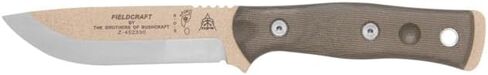 Tops Knives Fieldcraft من Brothers of Bushcraft شفرة ثابتة كاملة - لمسة نهائية من طلاء ذئب البراري - غمد ذئب تان كيديكس مع فولاذ زنبركي دوار (مقبض ميكارتا من القماش الأخضر) in Saudi Arabia