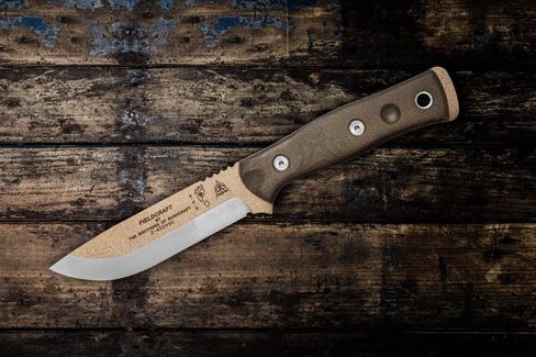 Tops Knives Fieldcraft من Brothers of Bushcraft شفرة ثابتة كاملة - لمسة نهائية من طلاء ذئب البراري - غمد ذئب تان كيديكس مع فولاذ زنبركي دوار (مقبض ميكارتا من القماش الأخضر) in Saudi Arabia