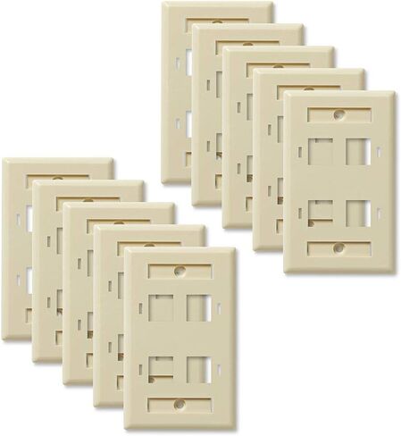 NavePoint Keystone Jack Wall Plate 4-Port, Low Profile, Single Gang, Ivory, 10-Pack in Saudi Arabia