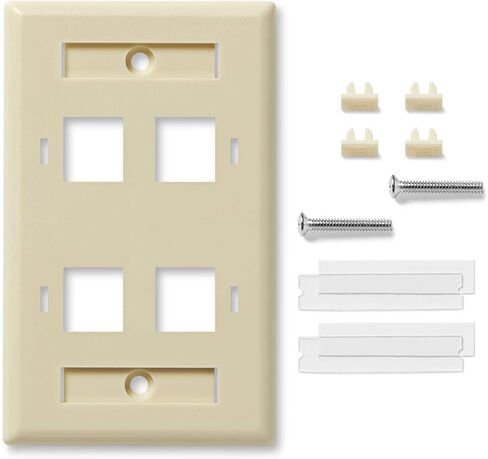 NavePoint Keystone Jack Wall Plate 4-Port, Low Profile, Single Gang, Ivory, 10-Pack in Saudi Arabia