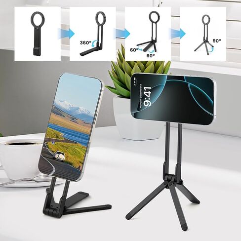 حامل ثلاثي للهاتف مغناطيسي قابل للطي من الألومنيوم لهاتف i-Phones، حامل ثلاثي للهاتف بجيب مغناطيسي سريع التركيب متوافق مع Mag-Safe لهواتف i-Phones 17/16/15/14/13/12 in Kuwait