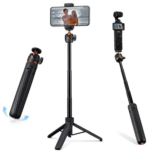 K&F CONCEPT MS71 [1s Auto Open] Mini Selfie Stick Tripod, 25.6''Lightweight Ball Head Pocket Tripod with Cold Shoe, Small Desk Tripod Compatible with DJI Osmo Pocket 4/3 Action5 GoPro13/12. in Kuwait