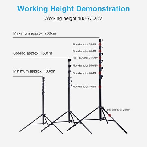 FOMITO Photography Light Stand 24ft/730cm, Air-Cushioned Heavy Duty Aluminum Photo Video Tripod Stand with 1/4" Screw for Drone Communication Base Station, Studio Light, Max Load 22.5kg, LM-7300HA in Saudi Arabia