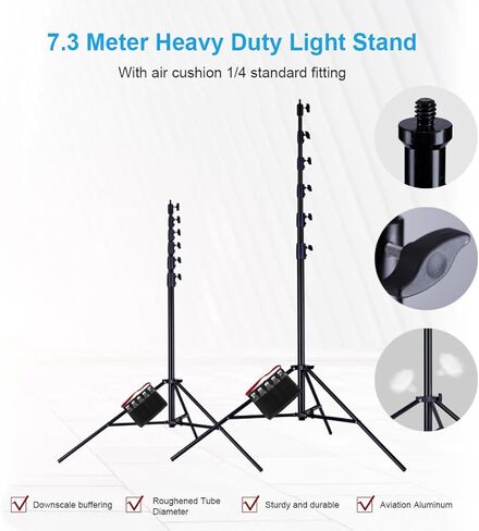 FOMITO Photography Light Stand 24ft/730cm, Air-Cushioned Heavy Duty Aluminum Photo Video Tripod Stand with 1/4" Screw for Drone Communication Base Station, Studio Light, Max Load 22.5kg, LM-7300HA in Saudi Arabia