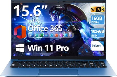 كمبيوتر محمول 15.6 بوصة مع أجهزة كمبيوتر محمولة تعمل بنظام التشغيل Windows 11 Pro، وذاكرة وصول عشوائي 16 جيجابايت و1024 جيجابايت SSD، وOffice 365، وواي فاي 6، وبلوتوث 5.2، وعرض 180 درجة، وIPS FHD، و7000 مللي أمبير في الساعة، وHDMI، ونوع C، ومروحة تبريد (ر in Kuwait