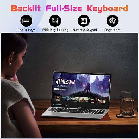 كمبيوتر محمول NIMO، شاشة 17.3 بوصة FHD IPS مضادة للتوهج، 6 نوى i3-1215U (حتى 4.4 جيجا هرتز، Beat R5 7520U) 8 جيجا رام 128 جيجا SSD للمكتب والطلاب، عرض 180 درجة، واي فاي 6، 65 وات نوع C، لوحة مفاتيح بإضاءة خلفية، بصمة الإصبع in Kuwait