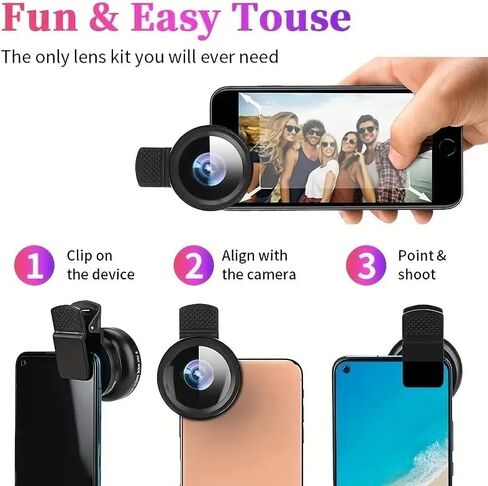 Universal 2-in-1 Smartphone Camera Lens Kit - 0.45 Wide gle & Macro Phone Lens with 37mm Universal Clip with Ultra Light Storage Bag （Red） in Saudi Arabia