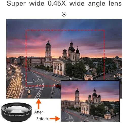 Universal 2-in-1 Smartphone Camera Lens Kit - 0.45 Wide gle & Macro Phone Lens with 37mm Universal Clip with Ultra Light Storage Bag （Red） in Saudi Arabia