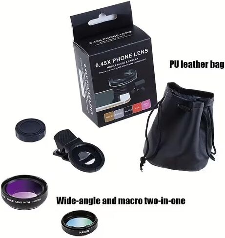 Universal 2-in-1 Smartphone Camera Lens Kit - 0.45 Wide gle & Macro Phone Lens with 37mm Universal Clip with Ultra Light Storage Bag （Red） in Saudi Arabia