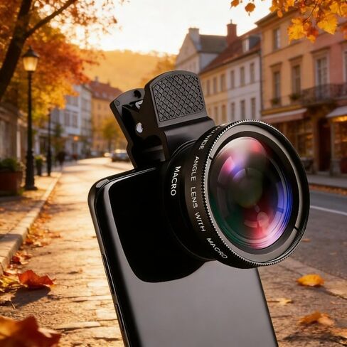 1pc 0.45X Wide Angle & 15X Macro Phone Camera Lens, 2-in-1 Universal Clip-on Lens for iPhone Samsung Android, HD Professional Pho, Black in Saudi Arabia