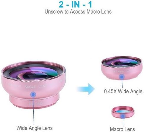 1pc 0.45X Wide Angle & 15X Macro Phone Camera Lens, 2-in-1 Universal Clip-on Lens for iPhone Samsung Android, HD Professional Pho, Black in Saudi Arabia