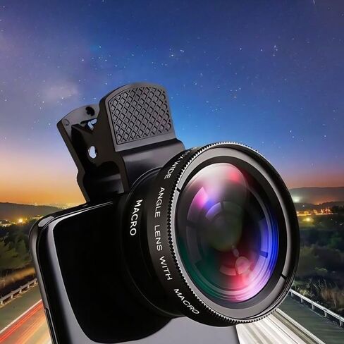 1pc 0.45X Wide Angle & 15X Macro Phone Camera Lens, 2-in-1 Universal Clip-on Lens for iPhone Samsung Android, HD Professional Pho, Black in Saudi Arabia