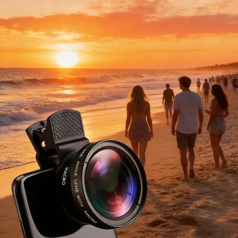 1pc 0.45X Wide Angle & 15X Macro Phone Camera Lens, 2-in-1 Universal Clip-on Lens for iPhone Samsung Android, HD Professional Pho, Black in Saudi Arabia