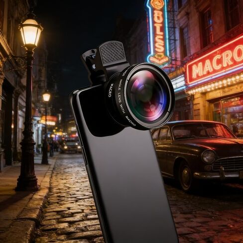 1pc 0.45X Wide Angle & 15X Macro Phone Camera Lens, 2-in-1 Universal Clip-on Lens for iPhone Samsung Android, HD Professional Pho, Black in Saudi Arabia