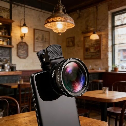 1pc 0.45X Wide Angle & 15X Macro Phone Camera Lens, 2-in-1 Universal Clip-on Lens for iPhone Samsung Android, HD Professional Pho, Black in Saudi Arabia