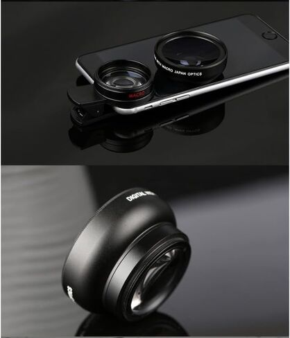 1pc 0.45X Wide Angle & 15X Macro Phone Camera Lens, 2-in-1 Universal Clip-on Lens for iPhone Samsung Android, HD Professional Pho, Black in Saudi Arabia