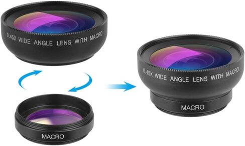 0.45X Wide Angle and Macro Lens Kit, Clip On Cell Phone Camera Lens for Smartphone Photography, Optical Zoom Function Universal Clip in Saudi Arabia