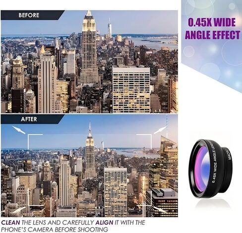 0.45X Wide Angle and Macro Lens Kit, Clip On Cell Phone Camera Lens for Smartphone Photography, Optical Zoom Function Universal Clip in Saudi Arabia