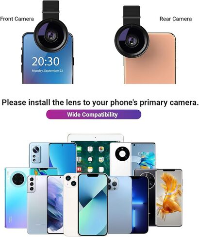 0.45X Wide Angle and Macro Lens Kit, Clip On Cell Phone Camera Lens for Smartphone Photography, Optical Zoom Function Universal Clip in Saudi Arabia