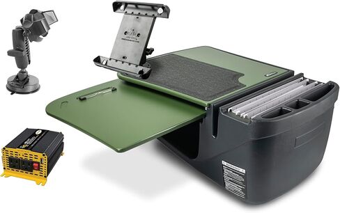 AutoExec GripMaster Car Desk for Your Vehicle Workstation and Mobile Office, Army Green, with 400 watt Power Inverter, Tablet Mount and Suction Phone Mount in Kuwait
