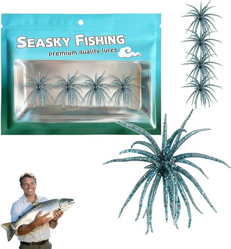 4Pcs Dice Bait, Floating TPR Swimbait with Reflective Stars,Tentacle Creature Lure, Sea Urchin Style Soft Plastic Baits, for Bass Fishing Drop Shot, Wacky Rig/Neko Rig and Finesse, Slow Sinking in Saudi Arabia