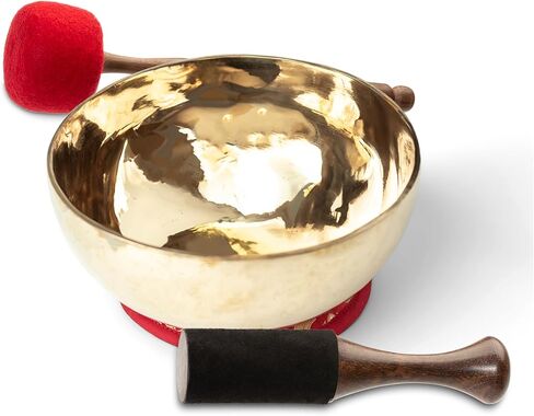Tibetan Singing Bowl – Handcrafted Bronze Himalayan Bowl with Silk Cushion & Mallet | Made in Nepal (Harmony Cushion (Red), Medium (7 inches)) in Saudi Arabia