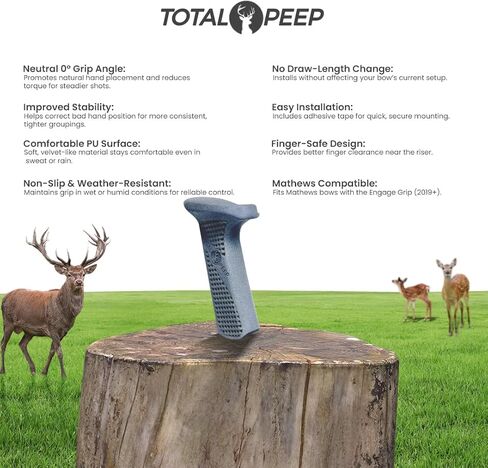 TOTAL PEEP Tech Grip V2.0، مقبض قوس من البولي يوريثان باللون الرمادي الداكن لأقواس ماثيوز، زاوية 0 درجة، متوافق مع اليد اليسرى واليمنى (يمين) in Kuwait
