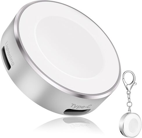 شاحن iWatch 5 واط لساعة Apple 11، شاحن لاسلكي محمول مع منفذ طاقة USB C ومنفذ طاقة iPhone، سلسلة مفاتيح للسفر لسلسلة ساعات Apple 10/9/8/UItra/7/6/5/4/3/2/SE in Saudi Arabia