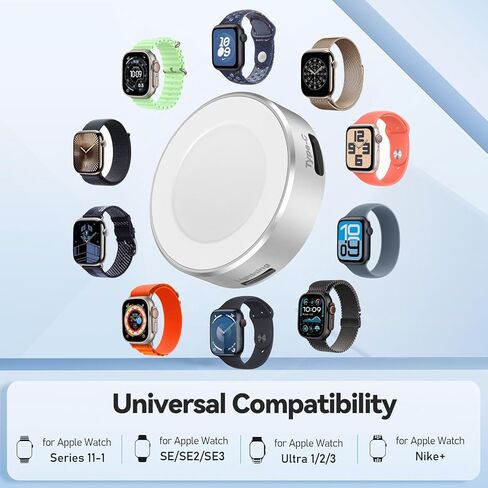 شاحن iWatch 5 واط لساعة Apple 11، شاحن لاسلكي محمول مع منفذ طاقة USB C ومنفذ طاقة iPhone، سلسلة مفاتيح للسفر لسلسلة ساعات Apple 10/9/8/UItra/7/6/5/4/3/2/SE in Saudi Arabia