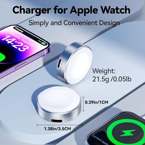 شاحن iWatch 5 واط لساعة Apple 11، شاحن لاسلكي محمول مع منفذ طاقة USB C ومنفذ طاقة iPhone، سلسلة مفاتيح للسفر لسلسلة ساعات Apple 10/9/8/UItra/7/6/5/4/3/2/SE in Saudi Arabia