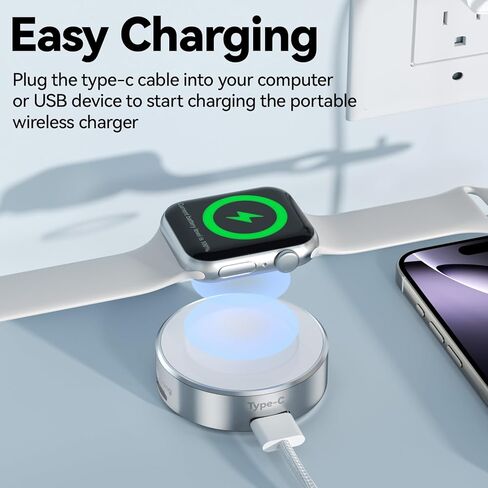 شاحن iWatch 5 واط لساعة Apple 11، شاحن لاسلكي محمول مع منفذ طاقة USB C ومنفذ طاقة iPhone، سلسلة مفاتيح للسفر لسلسلة ساعات Apple 10/9/8/UItra/7/6/5/4/3/2/SE in Saudi Arabia