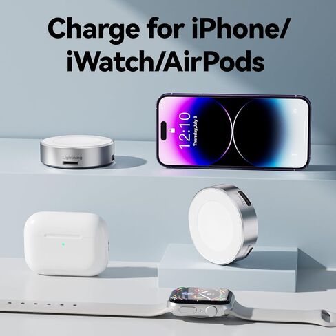 شاحن iWatch 5 واط لساعة Apple 11، شاحن لاسلكي محمول مع منفذ طاقة USB C ومنفذ طاقة iPhone، سلسلة مفاتيح للسفر لسلسلة ساعات Apple 10/9/8/UItra/7/6/5/4/3/2/SE in Saudi Arabia