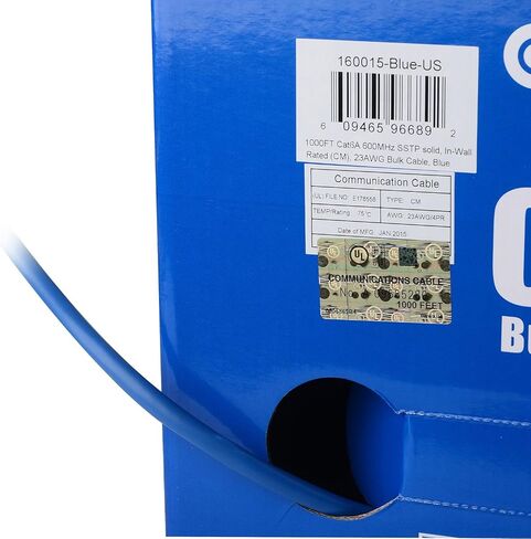 Cable Matters [UL Listed] 10Gbps in-Wall (CM) Rated 23AWG Bare Copper Shielded Cat 6A Cable - 1000ft, Solid, S/STP, S/FTP Shielded Cat6a Bulk Ethernet Cable, Cat6a Ethernet Cord, Blue in Saudi Arabia