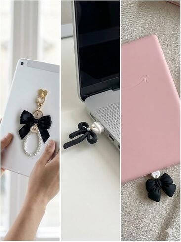 3 قطع من قابس الغبار على شكل فيونكة لجهاز Kindle، ملحقات غطاء USB C مضادة للغبار، سلسلة لؤلؤ لطيفة من النوع C، هدايا القارئ الإلكتروني Kawaii لمحبي الكتب (أسود) in Kuwait