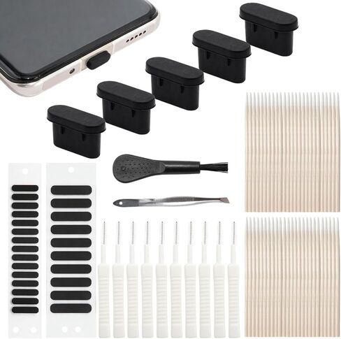 91 قطعة من قابس الغبار USB C ومكبر الصوت المقاوم للغبار، غطاء منفذ الشحن مع ملصق غبار مكبر الصوت، مجموعة تنظيف منفذ النوع C مع فرشاة ومسحات مضادة للغبار متوافقة مع 15 16 17 Pro Max Plus in Kuwait