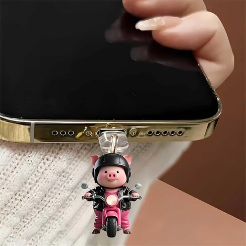 Cool Pig Riding Scooter Dust Plug Acrylic Charms for electronic products,Type-C Charging Port Dust Plugs Pendant Compatible with E-Reader Phone Tablet, Gift for Christmas, Birthday, Anniversary Day in Saudi Arabia