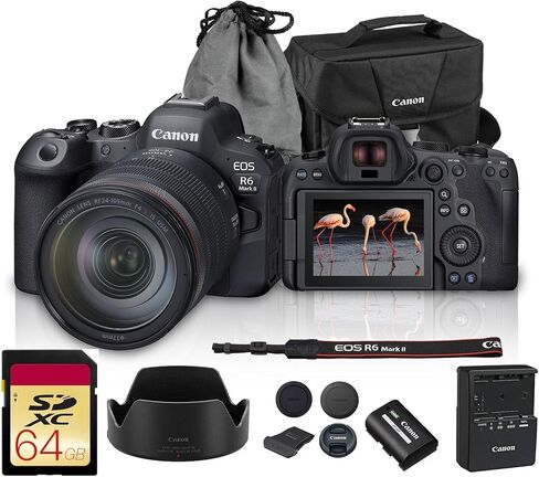 Canon EOS R6 Mark II Camera بدون مرآة مع RF 24-105mm f/4-7.1 هي عدسة STM | 24.2mp مستشعر CMOS كامل الإطار ، فيديو 4K 60P ، بكسل CMOS AF II مع حقيبة الكتف وبطاقة 64 جيجابايت in Kuwait