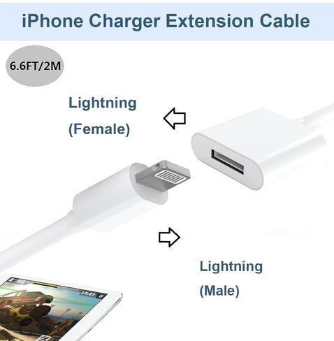 كابل تمديد Lightning لجهاز iPhone iPad، [معتمد من MFi] كابل تمديد iPhone بطول 6.6FT لمزامنة الفيديو والصوت موصل ذكر إلى أنثى، يدعم الشحن + الصوت + الفيديو + نقل البيانات in Kuwait