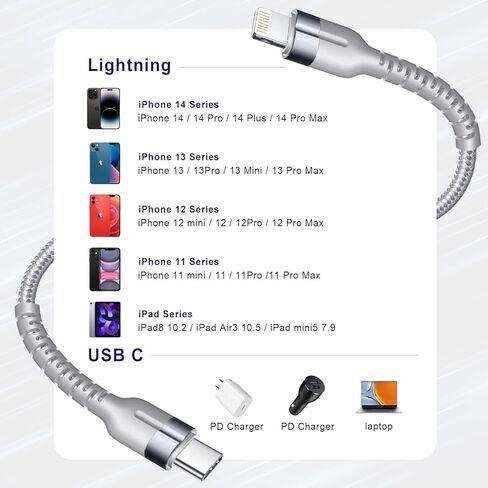 3 عبوات من كابلات USB C إلى Lightning معتمدة من MFi للشحن السريع بطول 3 أقدام مع سلك شاحن iPhone من النوع C المضفر من النايلون متوافق مع iPhone 14/13/12/11/X/8 & iPad in Saudi Arabia
