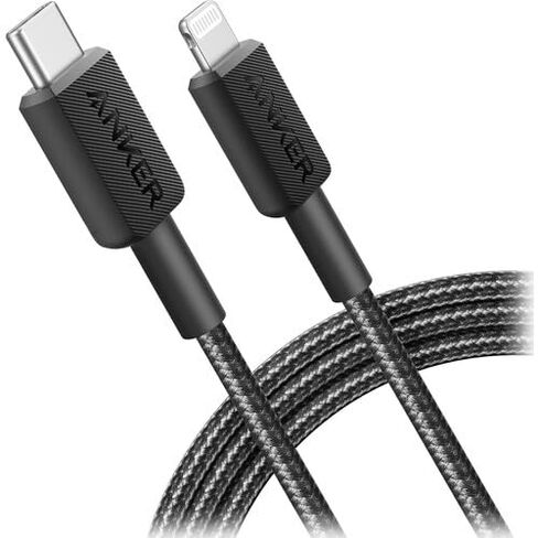 Anker 322 USB-C to Lightning Cable Braided MFi Certified iPhone Charger Cord for iPhone 15, 14, 13, 12, 11, iPad, AirPods – Durable Fast Charging Data Sync Cable Long Length – Black, 6ft in Saudi Arabia