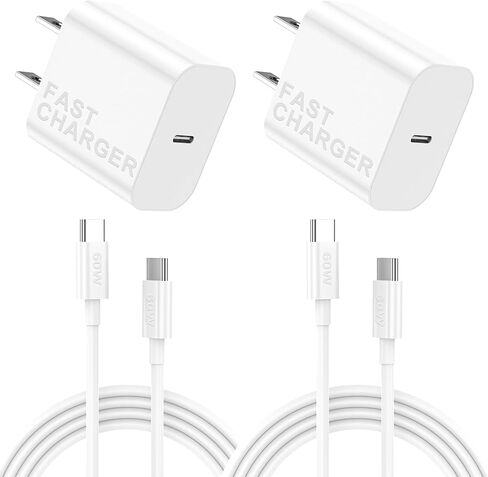 شاحن سريع لهاتف iPhone 17 16 15، 2 حزمة كابل USBC إلى USBC بقدرة 60 وات مع 20 وات Apple iPad USB C Wall Chrager Type-c Block (أبيض، 6 أقدام) in Saudi Arabia