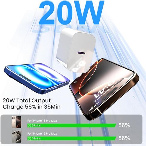 شاحن سريع لهاتف iPhone 17 16 15، 2 حزمة كابل USBC إلى USBC بقدرة 60 وات مع 20 وات Apple iPad USB C Wall Chrager Type-c Block (أبيض، 6 أقدام) in Saudi Arabia