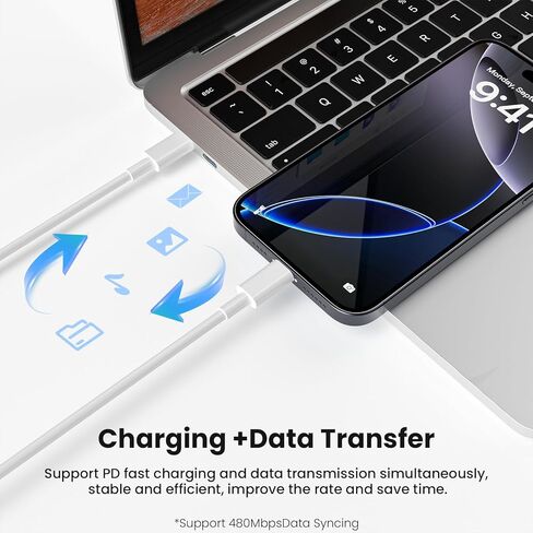 شاحن سريع لهاتف iPhone 17 16 15، 2 حزمة كابل USBC إلى USBC بقدرة 60 وات مع 20 وات Apple iPad USB C Wall Chrager Type-c Block (أبيض، 6 أقدام) in Saudi Arabia