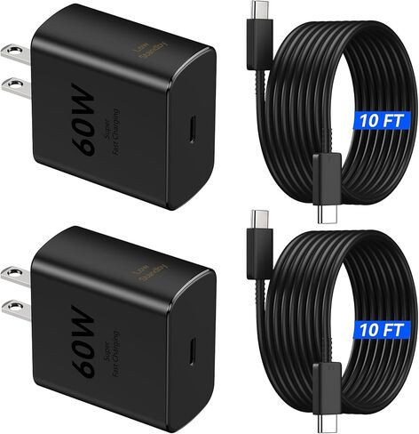 60W Super Fast Charger USB C, Type C Charger Fast Charging Android Phone Charger Block with 10ft USB C Fast Charging Cable Cord for Samsung Galaxy S26/S26 Ultra/S26+/S25 Ultra/S24 Ultra, MacBook, iPad in Kuwait